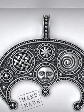 Viking Lunnitsa Pendant, Sterling Silver Crescent Moon (Handmade Amulet)